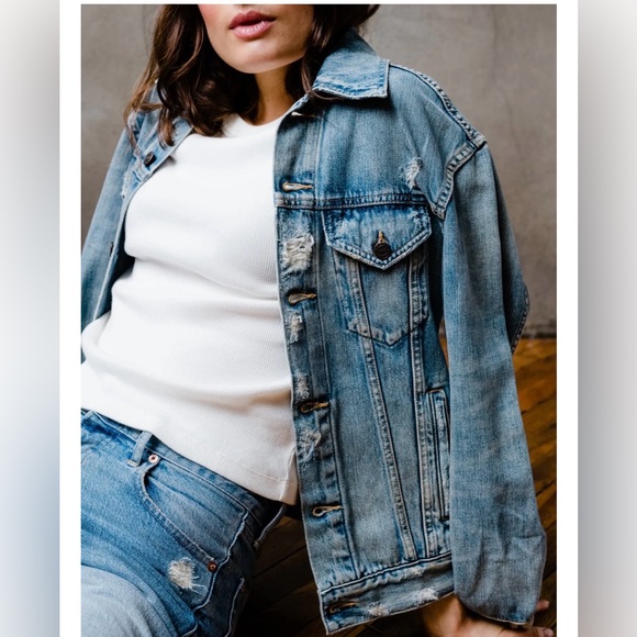 Able Jackets & Blazers - ABLE Merly Denim Distressed Medium Wash Jean Jacket Sustainable Brand Size Med